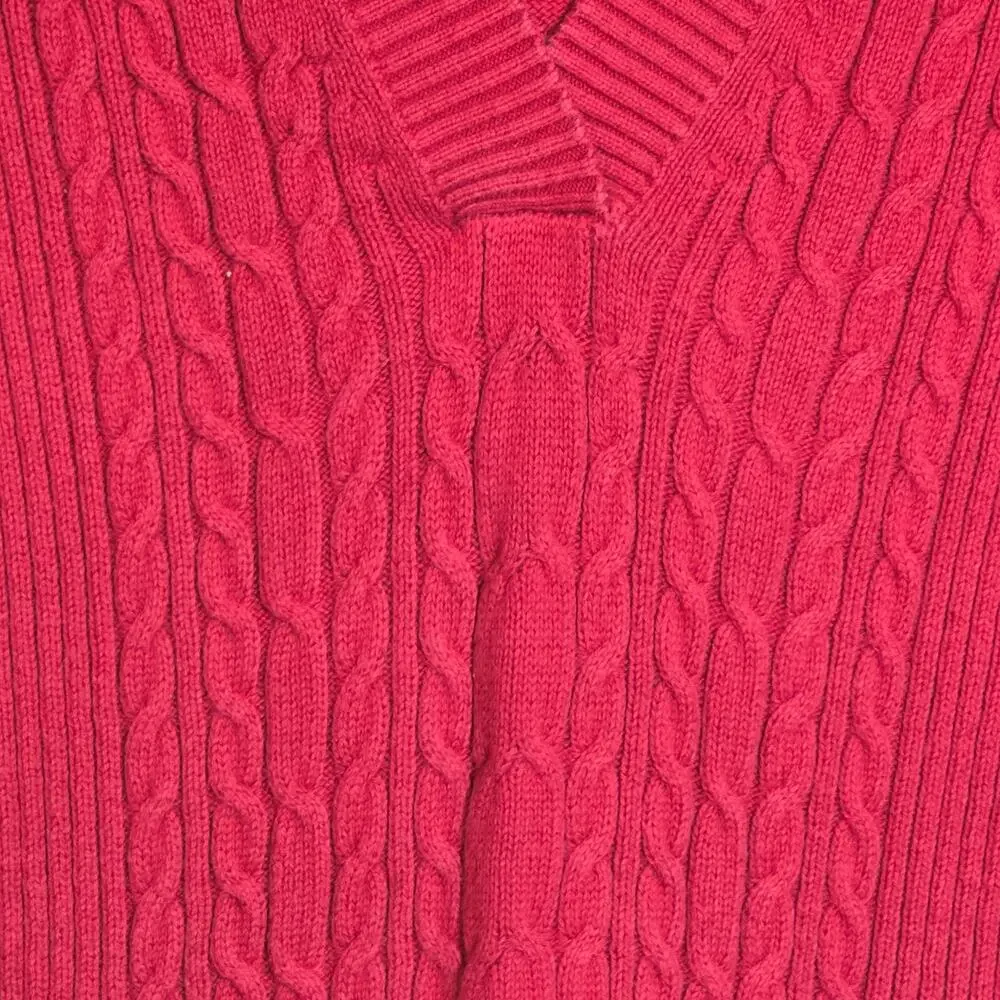 Y2K Tommy Hilfiger Cable Knit Sweater Pullover Top Red V Neck Women's Size Small